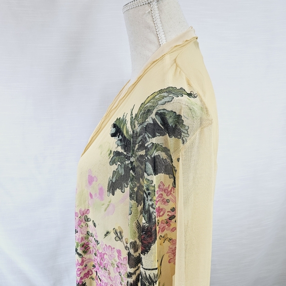 NWT Petit Pois by Viviana G Sheer Palm Tree Print Cardigan size Small/Medium - Picture 7 of 10